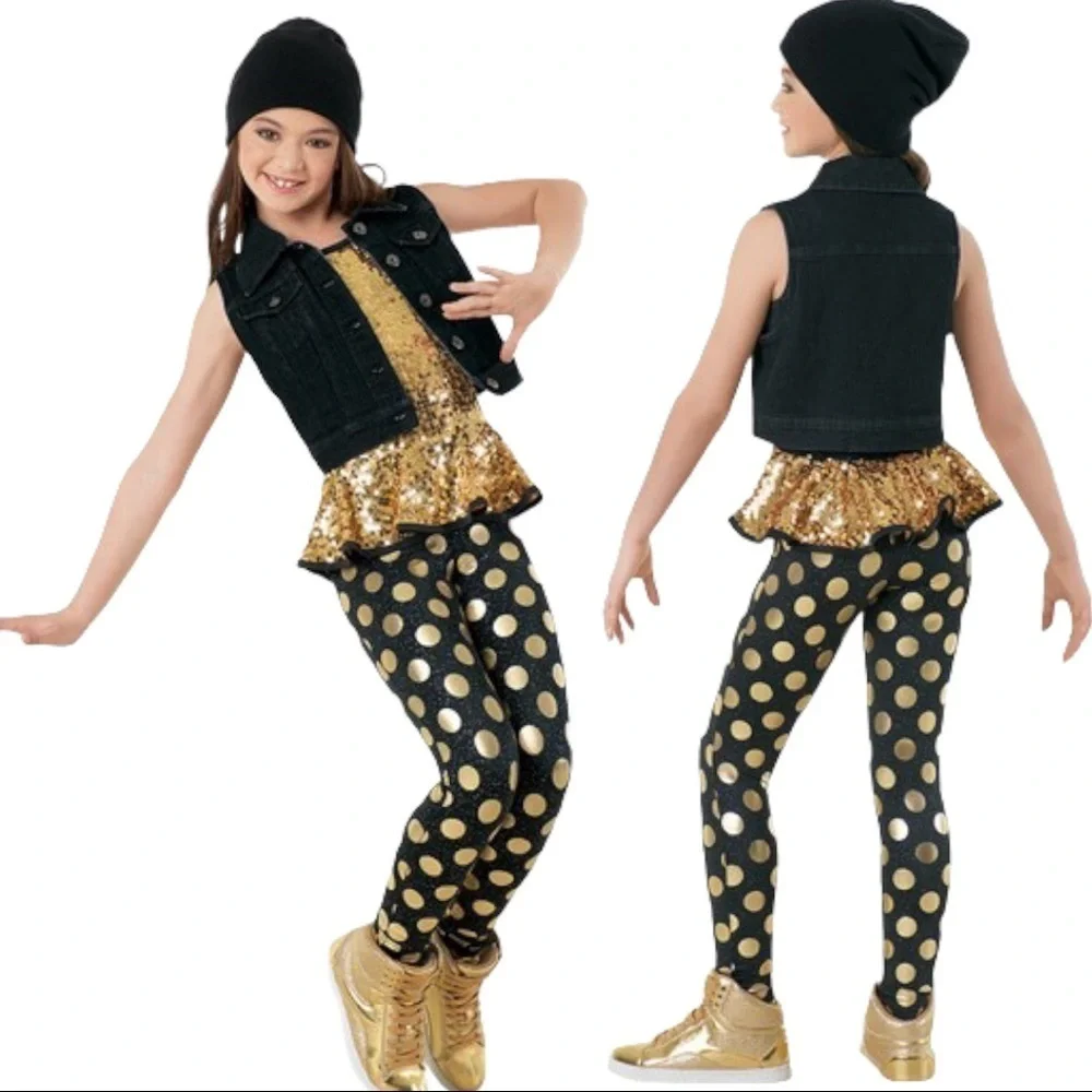 WEISSMAN Gold digger hip hop jazz dance performance leotard costume‎ size 10/12